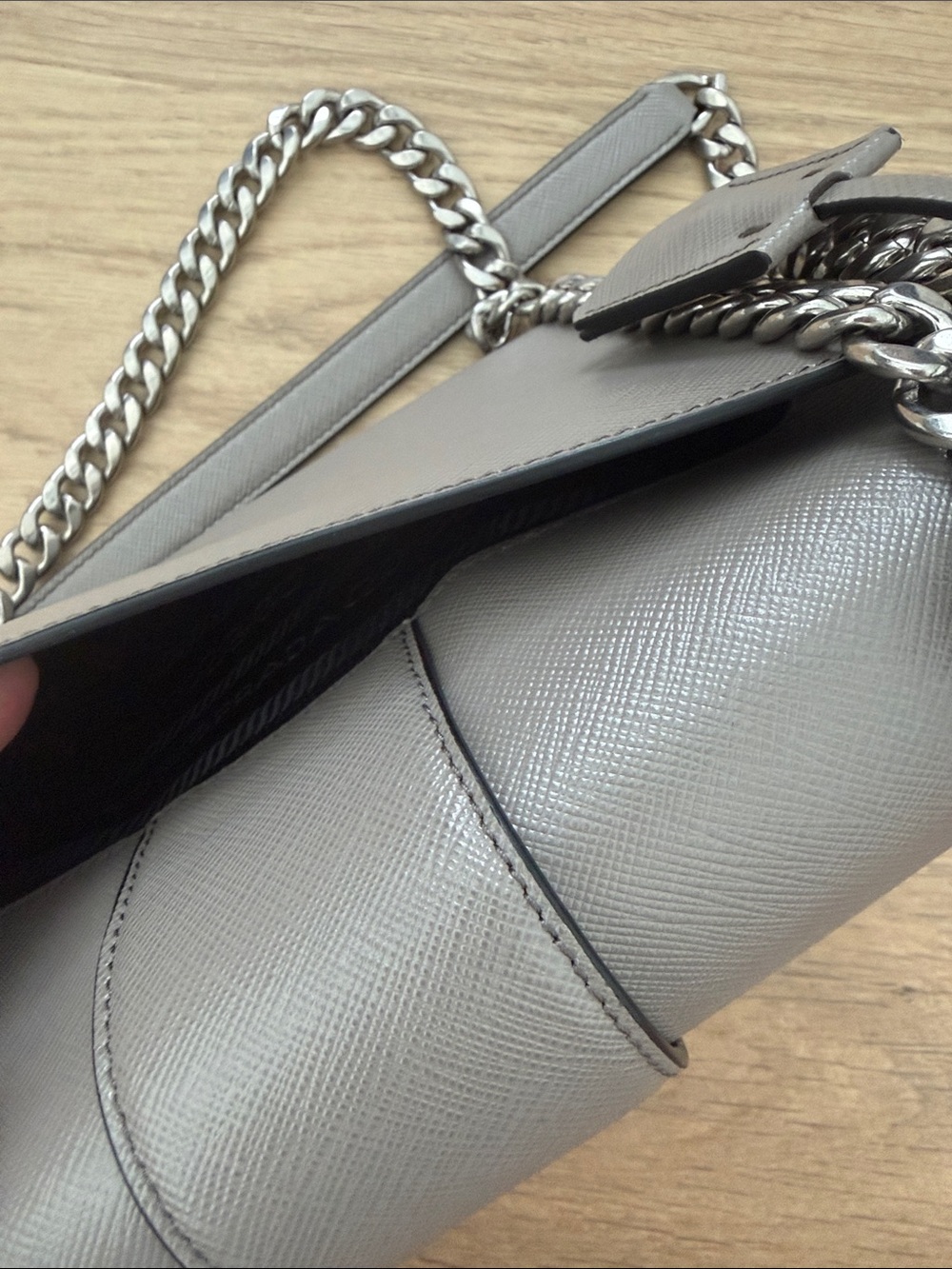Prada Saffiano Leather Chain Shoulder Bag in Taupe Gray - Picture 8 of 8